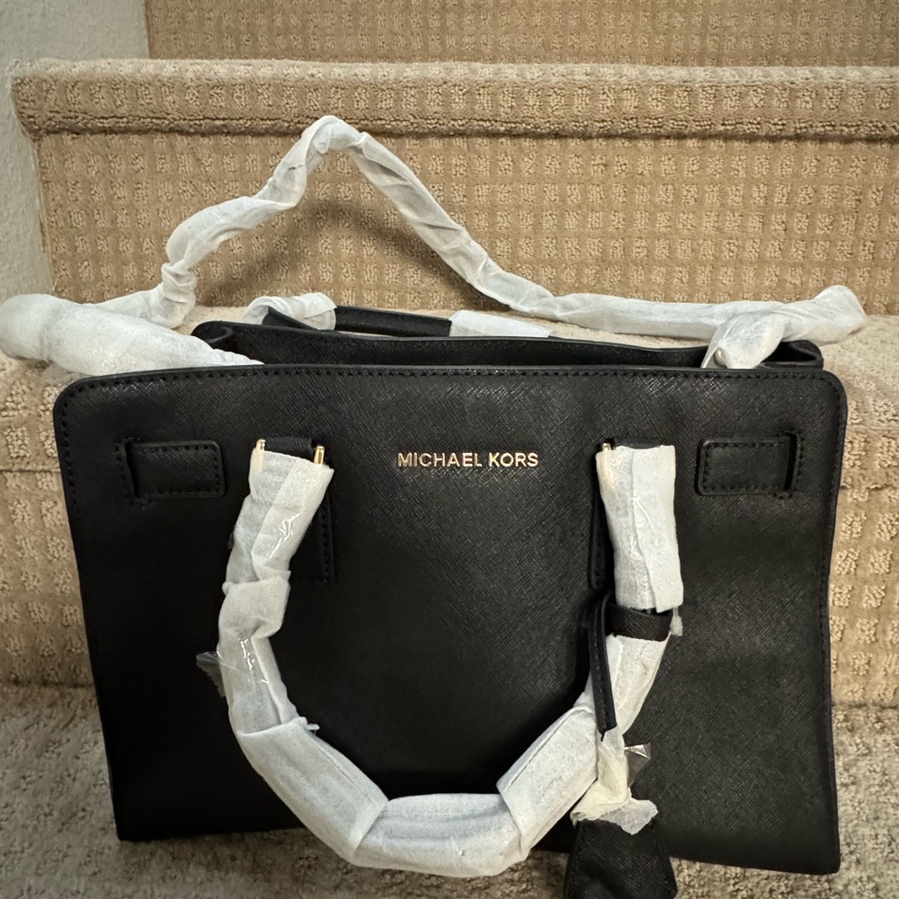Michael Kors Dillon Black Tote with Gold Zippers